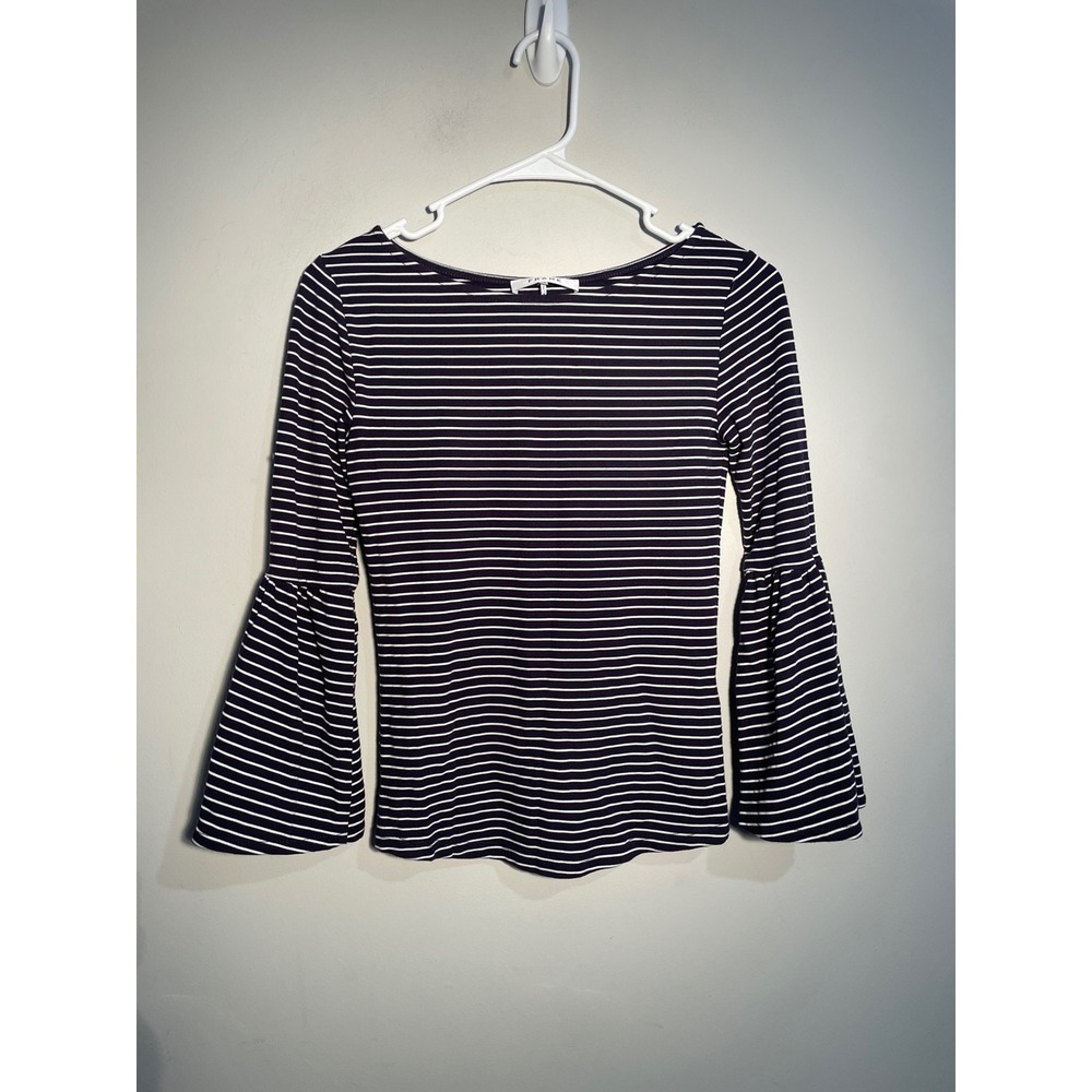 Frame Boat Neck Bell Sleeve Striped Top in Dark‎ Navy Multi Size XS Classic